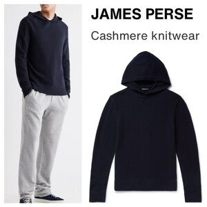 JAMES PERSE Mens Slim-Fit Waffle-Knit Cashmere Hoodie - Navy Blue